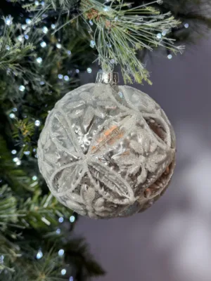 Boule de Noël : en verre, argent - blanc, 10 cm