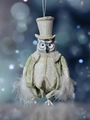 Ornement de Noël : Hibou Élégant en Tenue de Gala, 20 cm