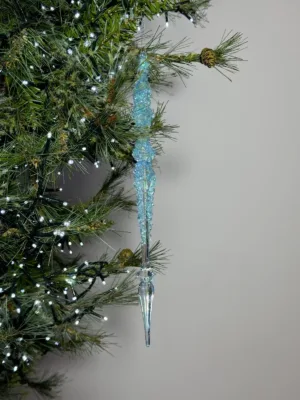 Ornement de Noël : Stalactite transparent à reflet bleu - 31 cm