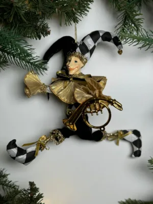 Ornement de Noël : Lutin avec une trompette en céramique - 28 cm