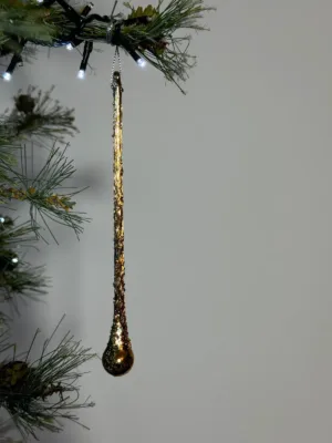 Ornement de Noël : Stalactite en verre doré - 18 cm