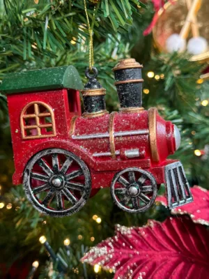 Ornement de Noël : Locomotive rouge - 10 cm