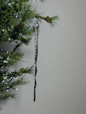 Ornement de Noël : Stalactite chrome en verre - 29,5 cm