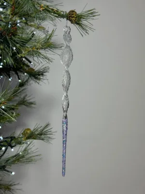 Ornement de Noël : Stalactite en verre transparent avec éclat - 25 cm