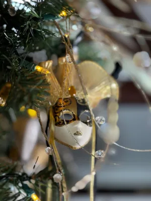 Ornement de Noël : Masque d'arlequin en céramique - 20 cm