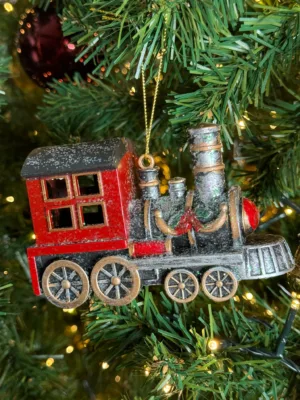 Ornement de Noël : Locomotive rouge - 10 cm