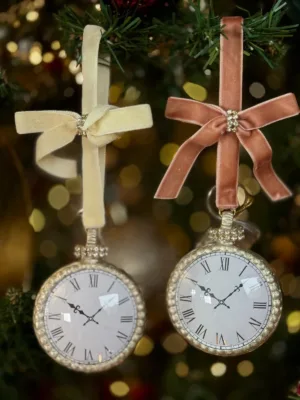 Ornement de Noël : Horloge vintage blanc crème - 9 cm