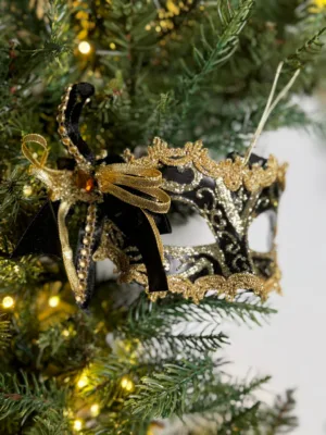 Ornement de Noël : Masque noir et or - 19 cm