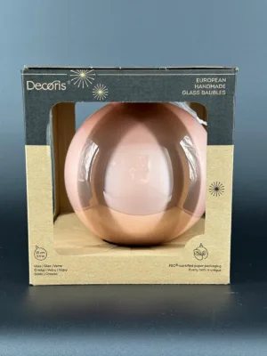 Boule de Noël : Rose poudré brillant en verre - 15 cm