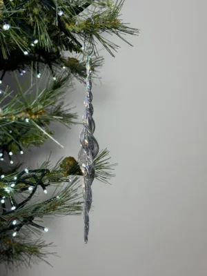 Ornement de Noël : Stalactite transparent en verre - 19,5 cm
