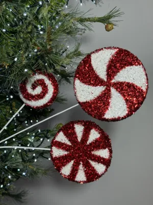 Branche décorative de Noël : Bonbon en mousse rouge et blanc - 63 cm