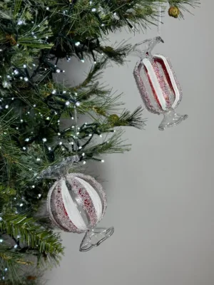 Ornement de Noël: Lot de 2 bonbons suspendus en verre transparent rouge - 12,8 cm