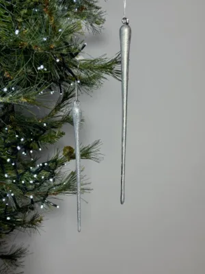 Ornement de Noël : Stalactite en verre, argent mat- 20 cm