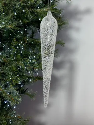 Ornement de Noël : Stalactite en verre, givré et transparent - 30 cm