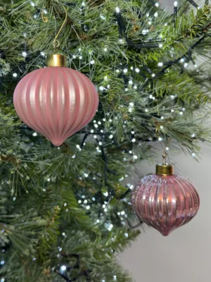 Boule de Noël : Formes décoratives en verre rose, 8 assorties, D-8+6 cm