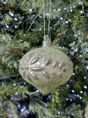 Boule de Noël : Ornement élégance givrée en verre - L: 12 cm