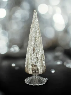 Objet de décoration: pyramide festive en verre argenté, 27 cm