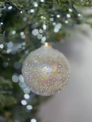Boule de Noël :  Blanc, en verre, D: 10 cm