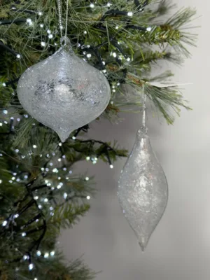 Boule de Noël : Lotus givré en verre, lot de deux pieces