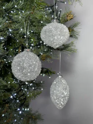 Boule de Noël : Eclats de givré en verre, lot de trois pieces