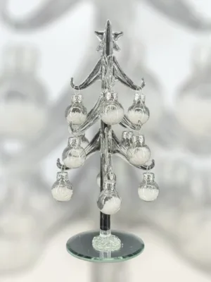 Objet de décoration: sapin en verre sur base miroir, H: 19 cm