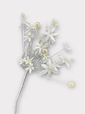 Branche décorative de Noël : Les fleurs blanches avec des perles, H: 96 cm