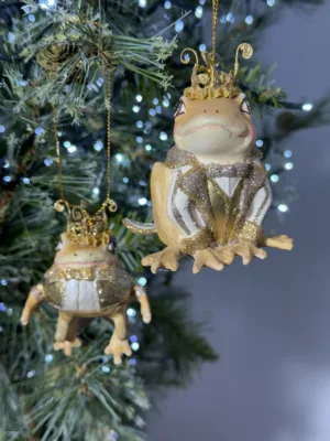 Ornement de Noël : La famille Royale des grenouilles dorées