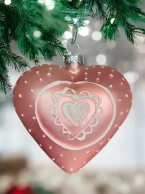 Boule de Noël : coeur en verre, D: 10 cm